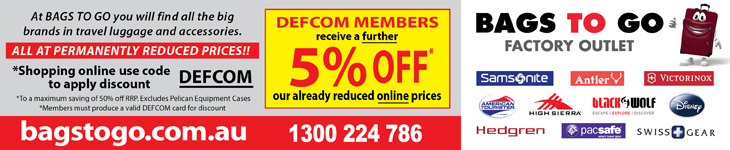 5% OFF* at Bags to Go's already reduced online prices for DEFCOM members